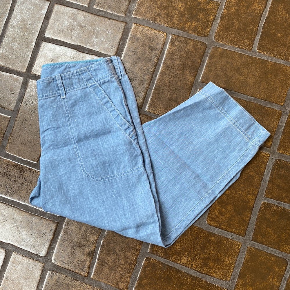 Tommy Bahama Light Blue Linen Chambray Wide Leg Capri Pant
